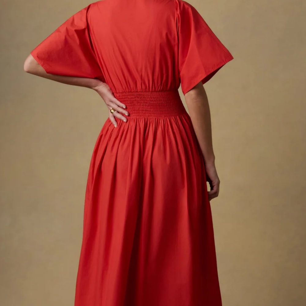 Faherty Womens Coastal Poplin Elia Smocked Dress Poppy Red XS NWT - Picture 4 of 7